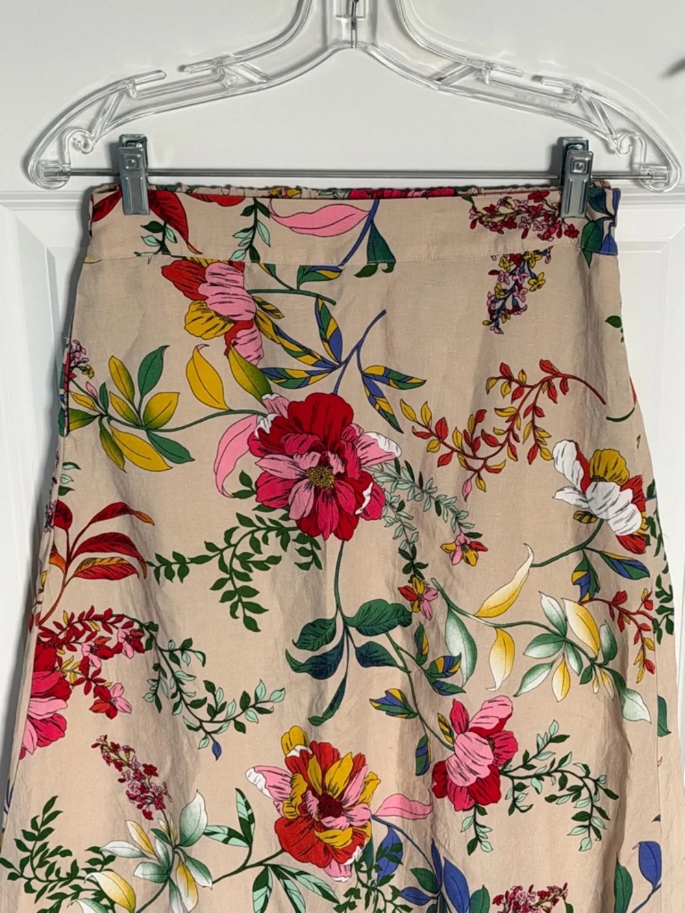 McLLINI Beige Floral A-Line Midi Skirt Size 8 54962